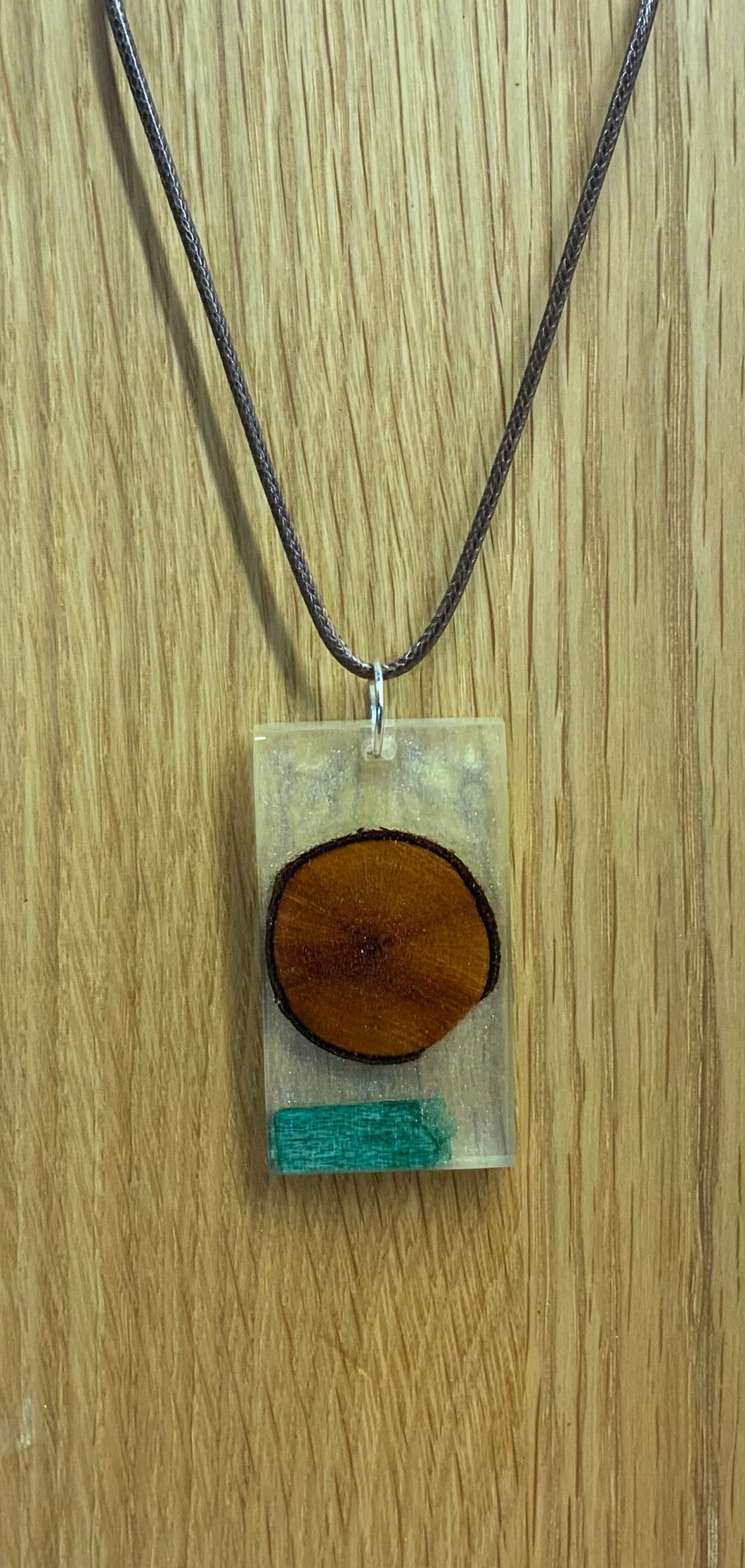 Rectangular Gold Resin & Mixed Wood Necklace