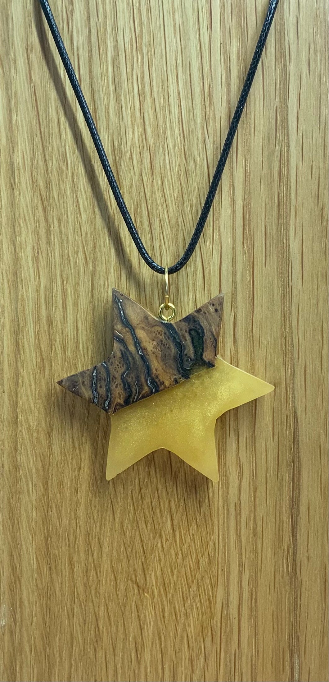 Star Shaped Gold Resin & Dark Wood Necklace
