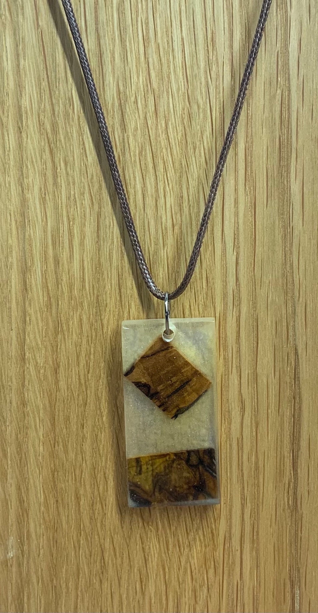 Rectangular Golden Resin & Dark Wood Necklace