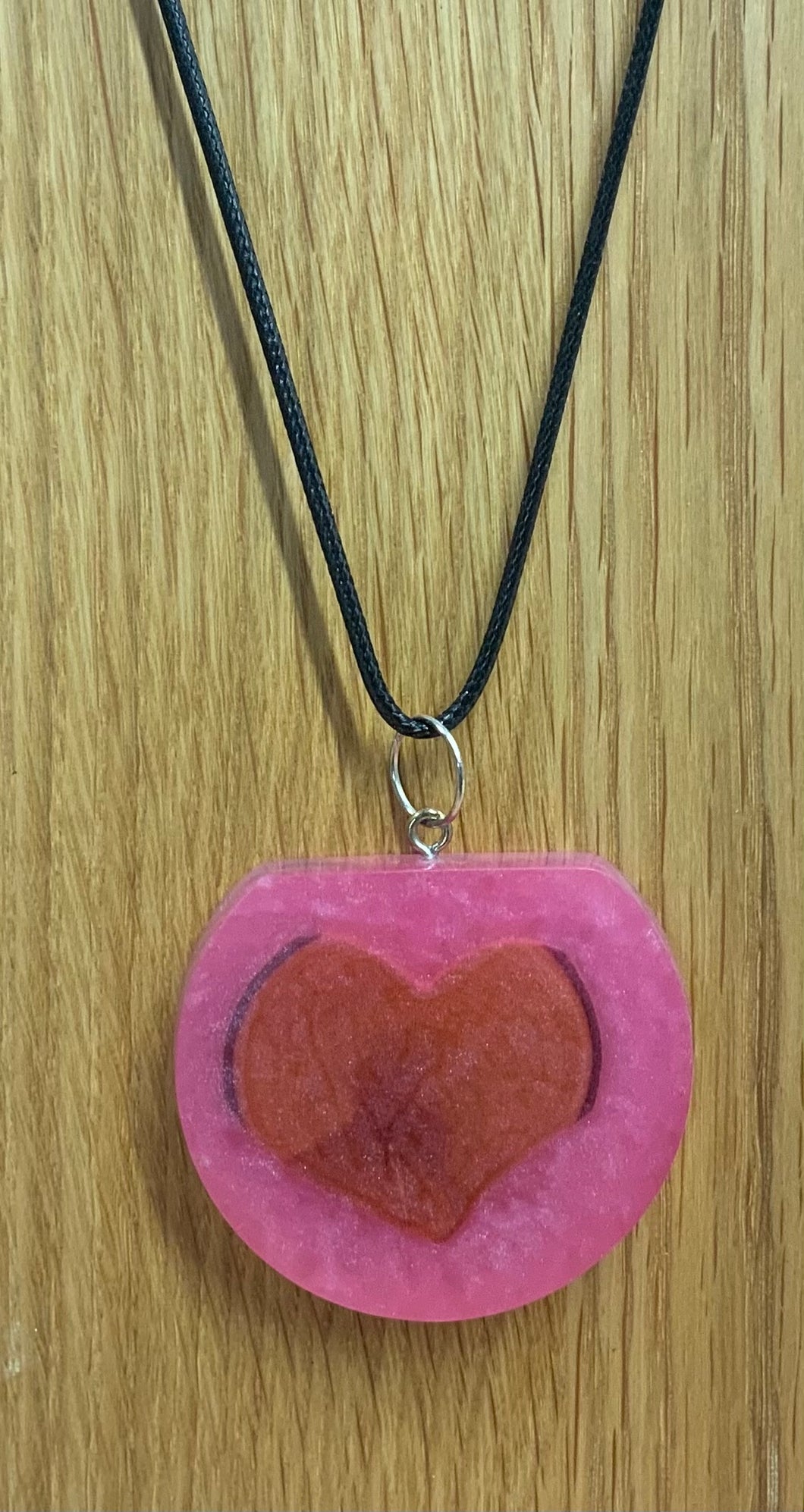 Round Pink Resin & Wood Necklace