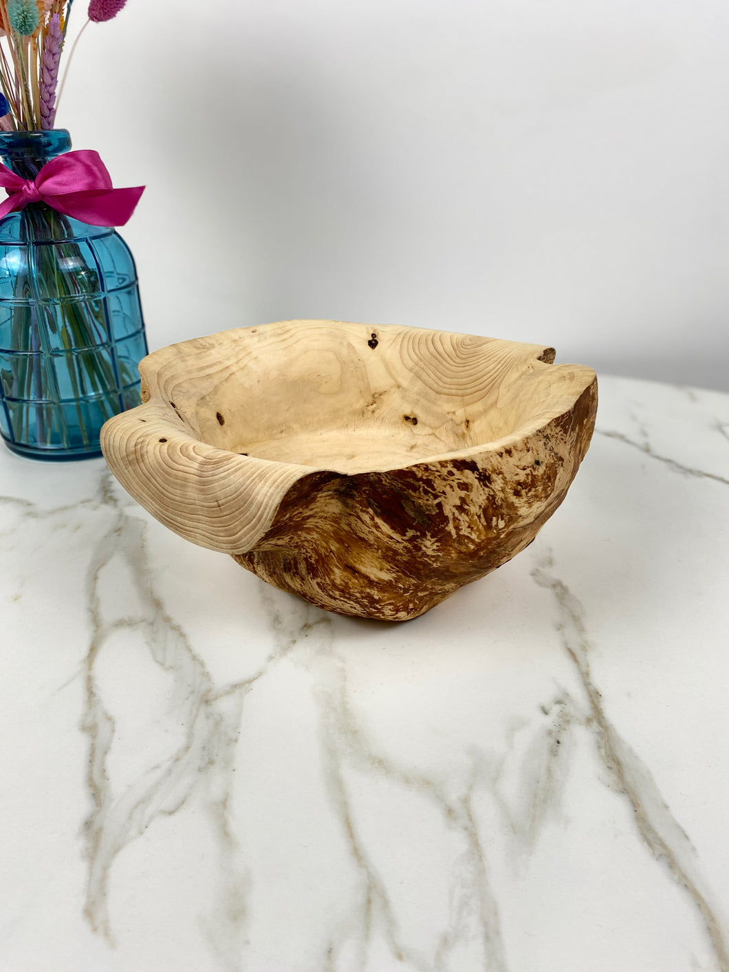 Wooden Burl Bowl with Natural Handles